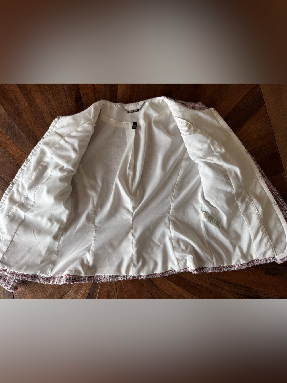 White House Black Market Pink and White Tweed Collarless Blazer - Picture 7 of 16
